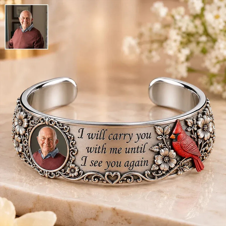 Personalized Cardinal Memorial Cuff Bracelet