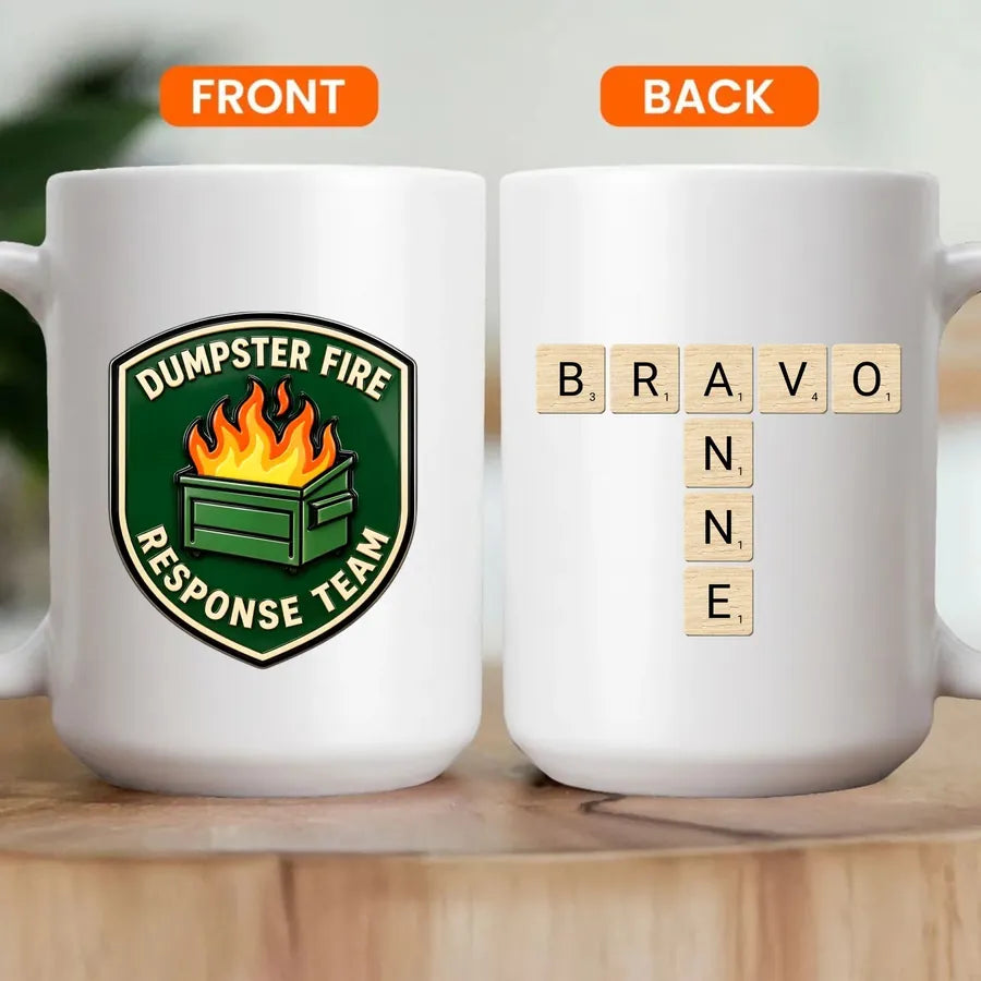 Personalized Dumpster Fire Crossword Names Mug