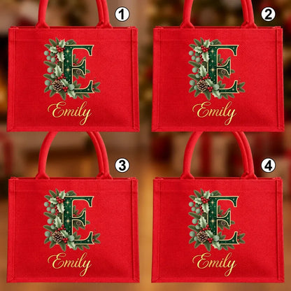 Personalized Christmas Burlap Tote Bag