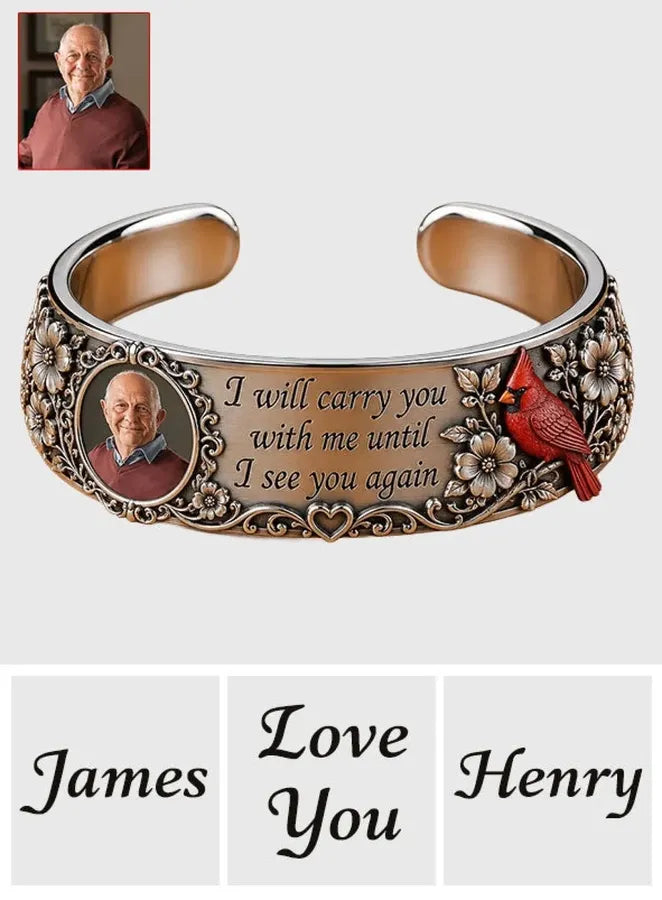 Personalized Cardinal Memorial Cuff Bracelet