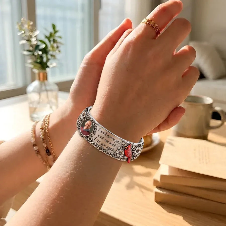 Personalized Cardinal Memorial Cuff Bracelet