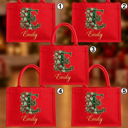 Personalized Christmas Burlap Tote Bag
